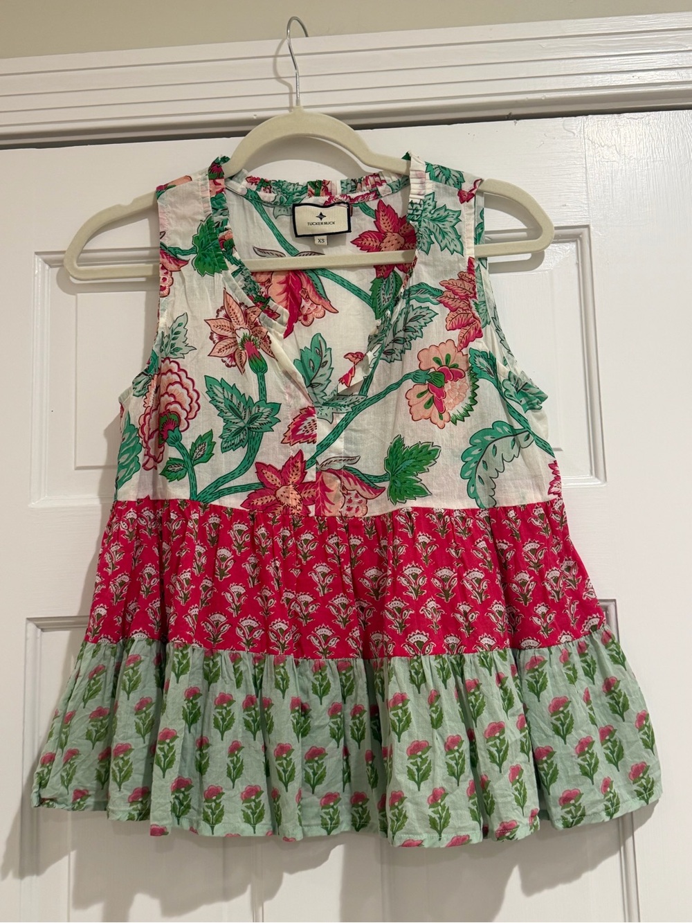 Tuckernuck Pink & Green Floral Tiered Tank